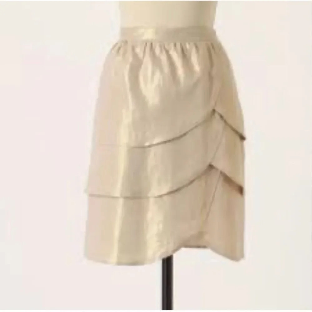 EDME & ESYLLTE x ANTHROPOLOGIE | NWT Linen Gilded Lily Skirt Beige Metallic | 14